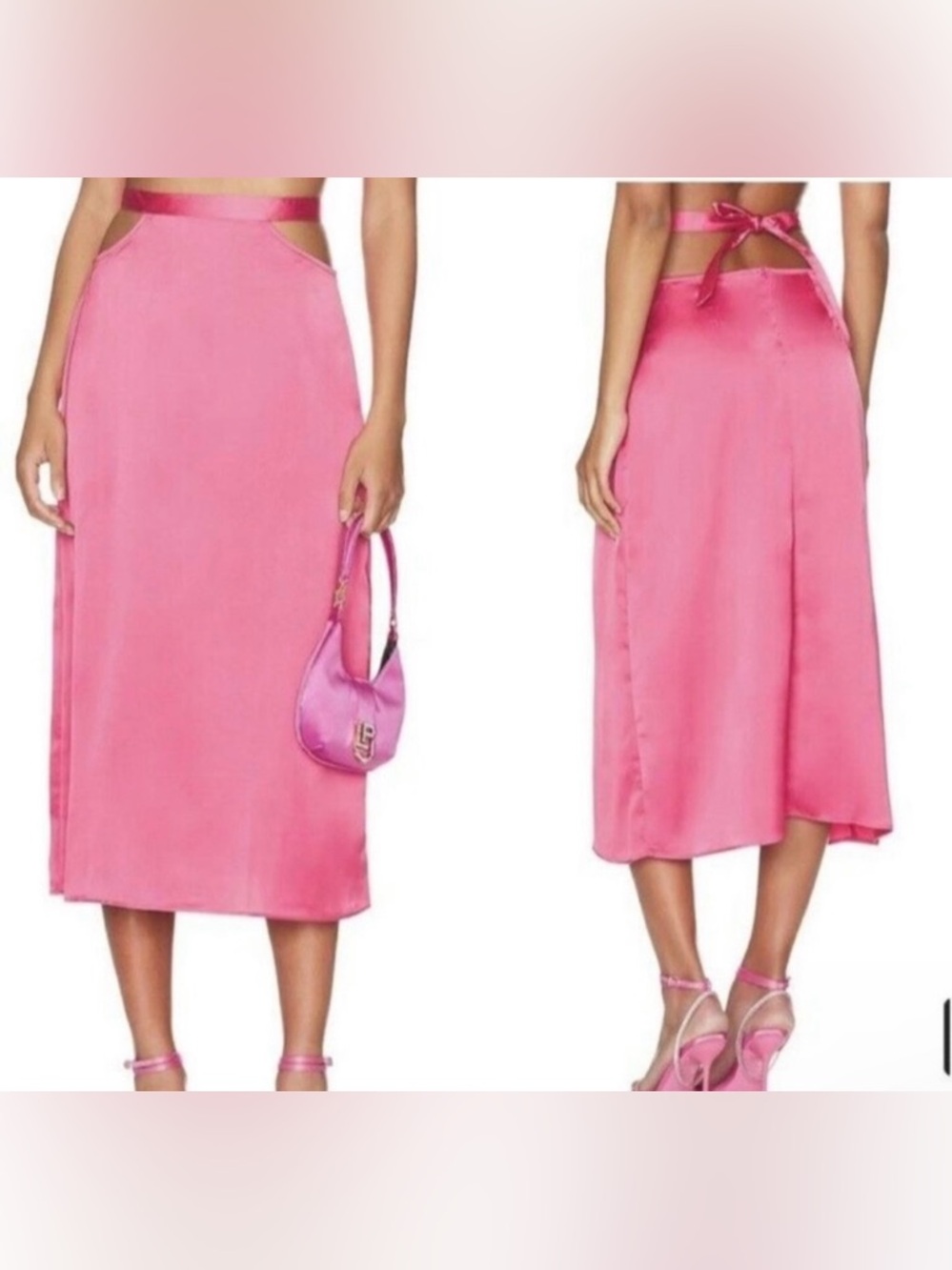 WeWoreWhat Hot Pink Satin Midi Skirt